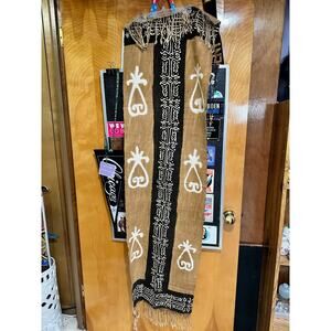 African Bogolan Mud Cloth Table Runner with Fringe - 70" x 17"